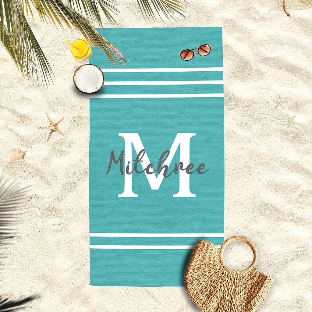 Personalized Striped Beach Towel Custom Name/Logo Oversized Microfiber Towel Summer Party Gift for Beach Swimming Bath Sports