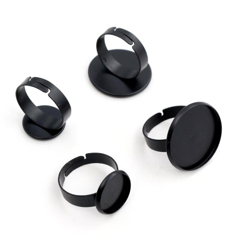 12mm 20mm 25mm 10pcs Black Silver Plated Adjustable Ring Settings Blank/Base,Fit 12/20/25mm Glass Cabochons;Ring Bezels