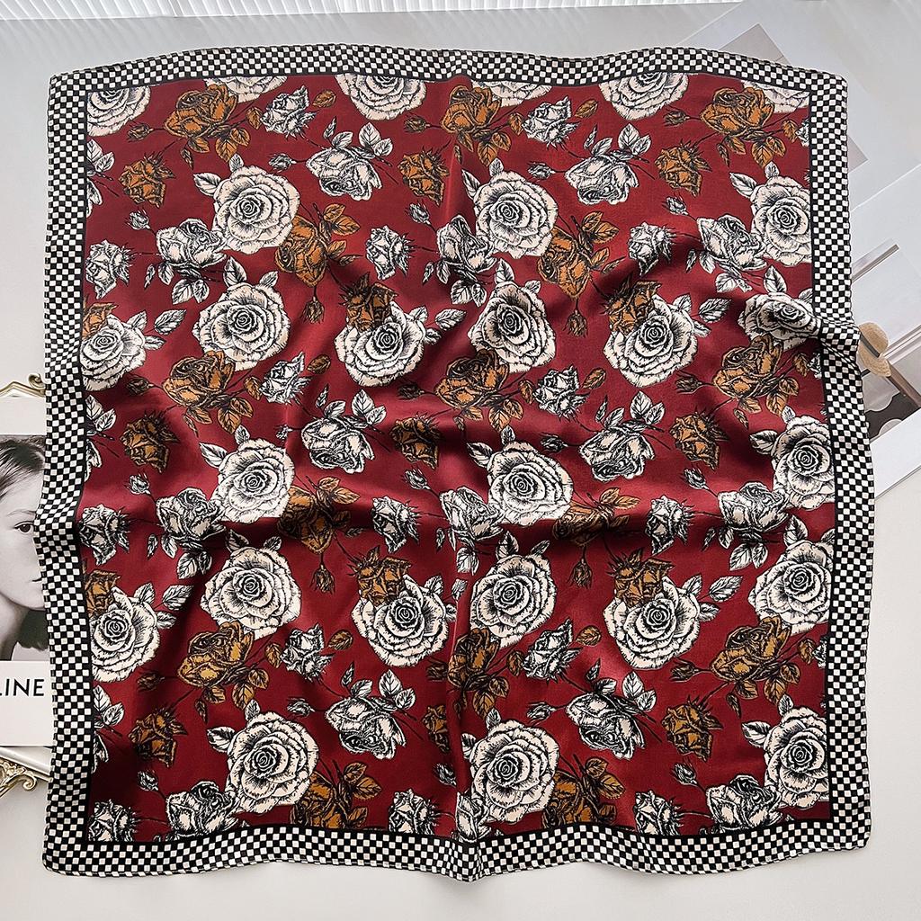 Spring printing imitation silk scarf, thin retro decorative strapping scarf, versatile foreign style with suit small square scarf