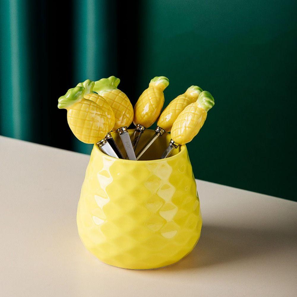 Pineapple Carrot Ceramic Fruit Forks Set Creative Ins Style Ceramic Fruit Forks Receipt Jar Home Decoration Household