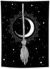 Halloween Tapestry Witch's Magic Broom Bohemian Crescent Mysterious Moon Stars Black and White Tapestry Psychedelic Hippie