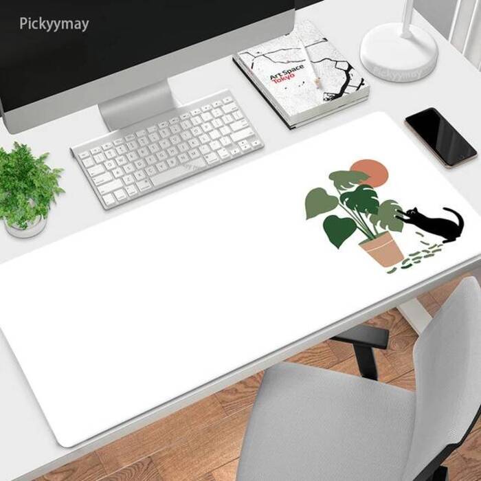 Large Mouse Mat Green Leaves Cat Mousepad Big Cute Mousepads X Office Rubber Keyboard Mats Desk Pad Overlock Mouse Pads