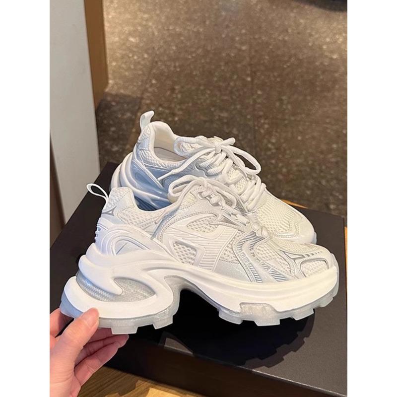 

Женская обувь на платформе, сетчатая дышащая, серебристая, кроссовки «папины», лето, новая мода, увеличивающая рост, универсальная, повседневная, спортивная обувь 40 белый