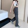 Spring-Autumn Retro Denim Cargo Pants: Stylish Women's Loose Straight-Leg, Multi-Pocket Design