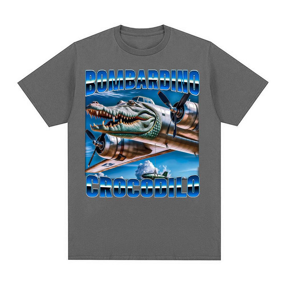 Bombardino Crocodilo Funny Crocodile Plane Bomber Meme T Shirts for Unisex Women Summer Pop Fashion Trend Oversized Cotton Tshirt