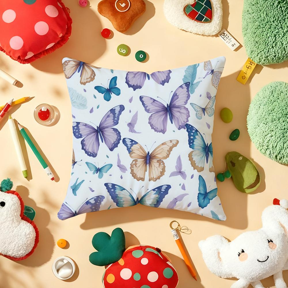 Watercolor Butterfly Cushion Cover Soft Short Plush DoubleSided Printing Home Decor Machine Washable Pillow Case Gift