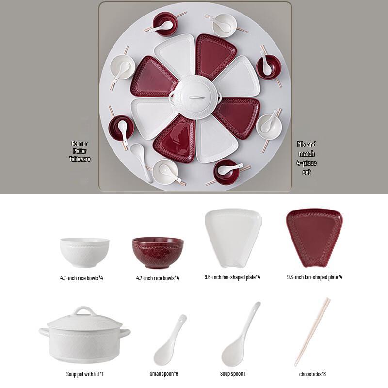 Handun 34-Piece Embossed Japanese Ceramic Dinnerware Set