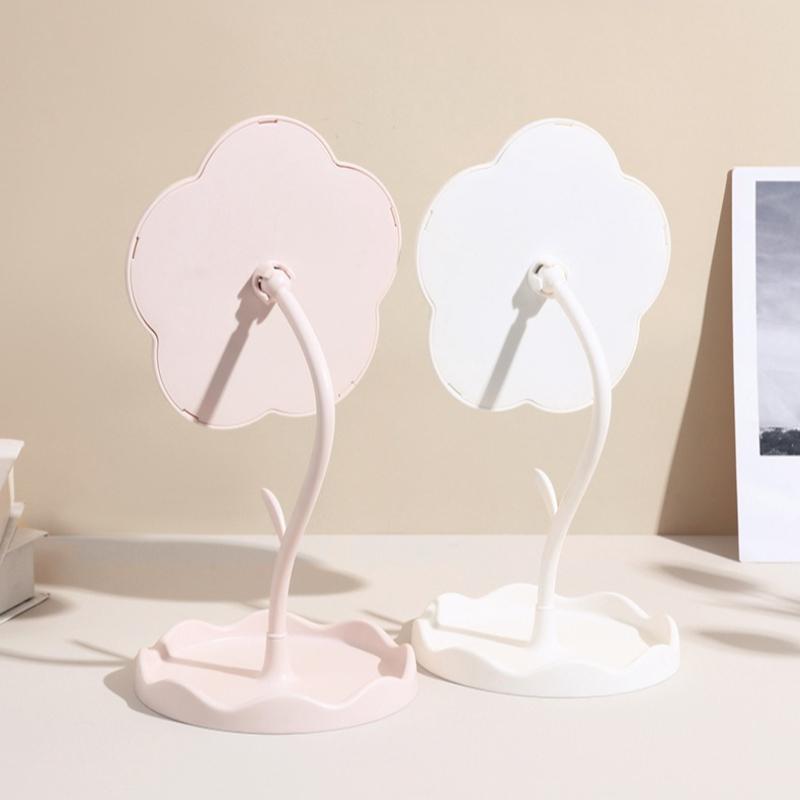 1pc Cream Flower Desktop Makeup Mirror High Definition RotatableDressing Table Mirror for Office Student Dormitory
