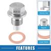 A ABSOPRO Car Engine Magnetic Drain Plug Stainless Steel with Copper Washers 2 Pack M12x1.25