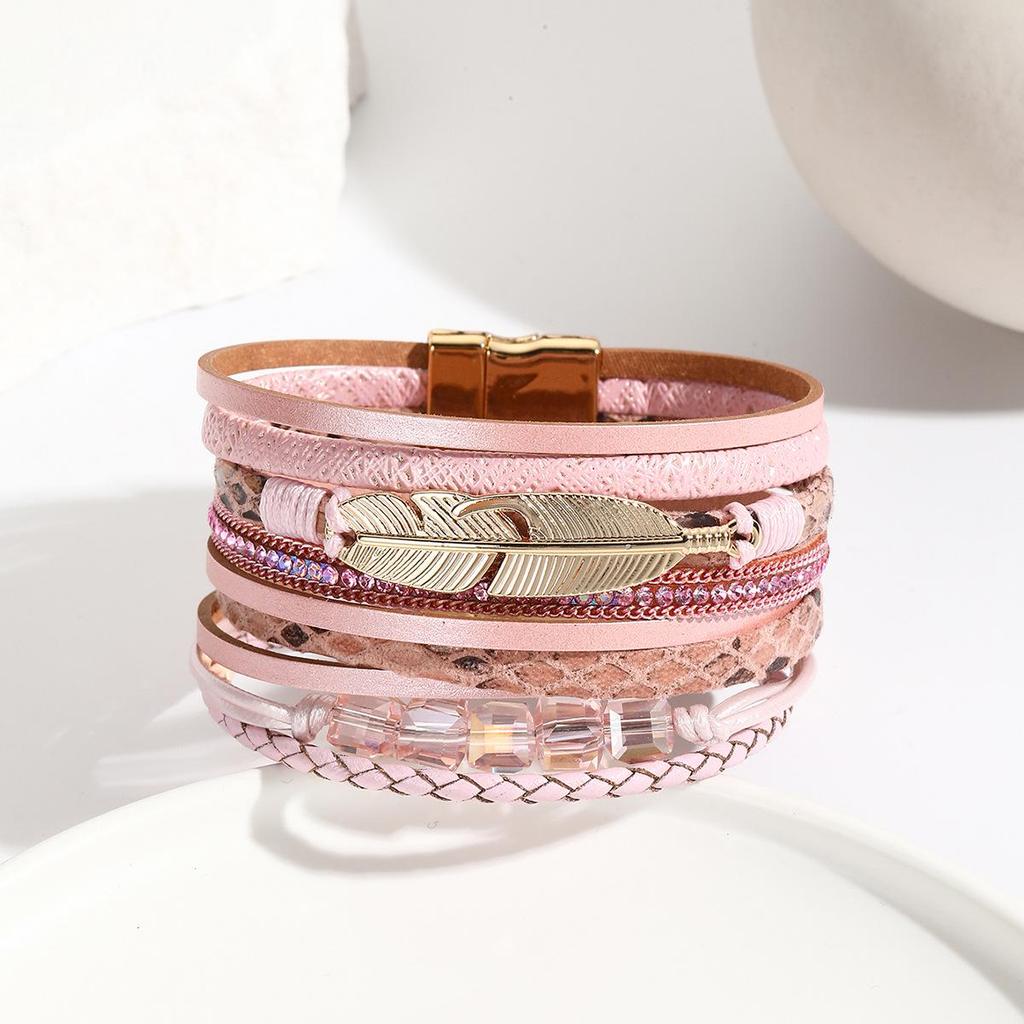 Braccialetto Magnetico Multicolore in Piume Fatto a Mano per Donna