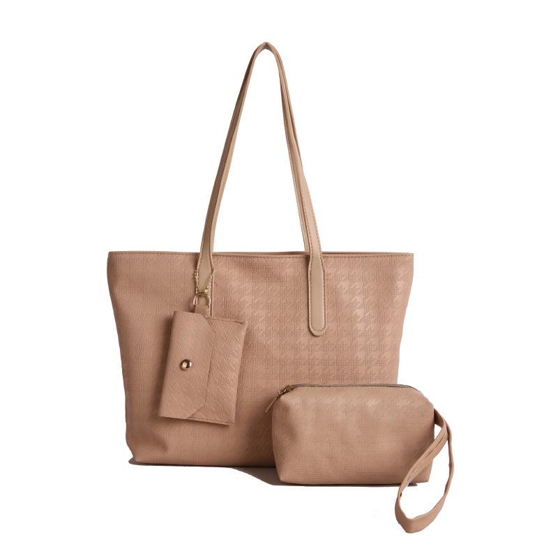 This year's new fashionable textured woven pattern handbag commuting shoulder bag going out travel three-piece tote bag