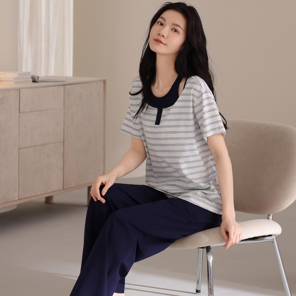 Pure Cotton Women's Pajamas with Chest Pads Women's 1011 New Spring and Summer Anti-bumping Students Can Wear Loungewear Suit