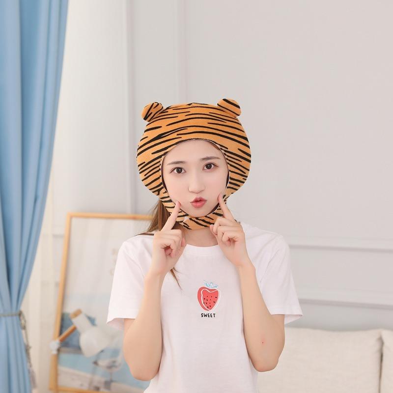 Short striped tiger hood hat, plush hood, photo props, photo props, cartoon hood