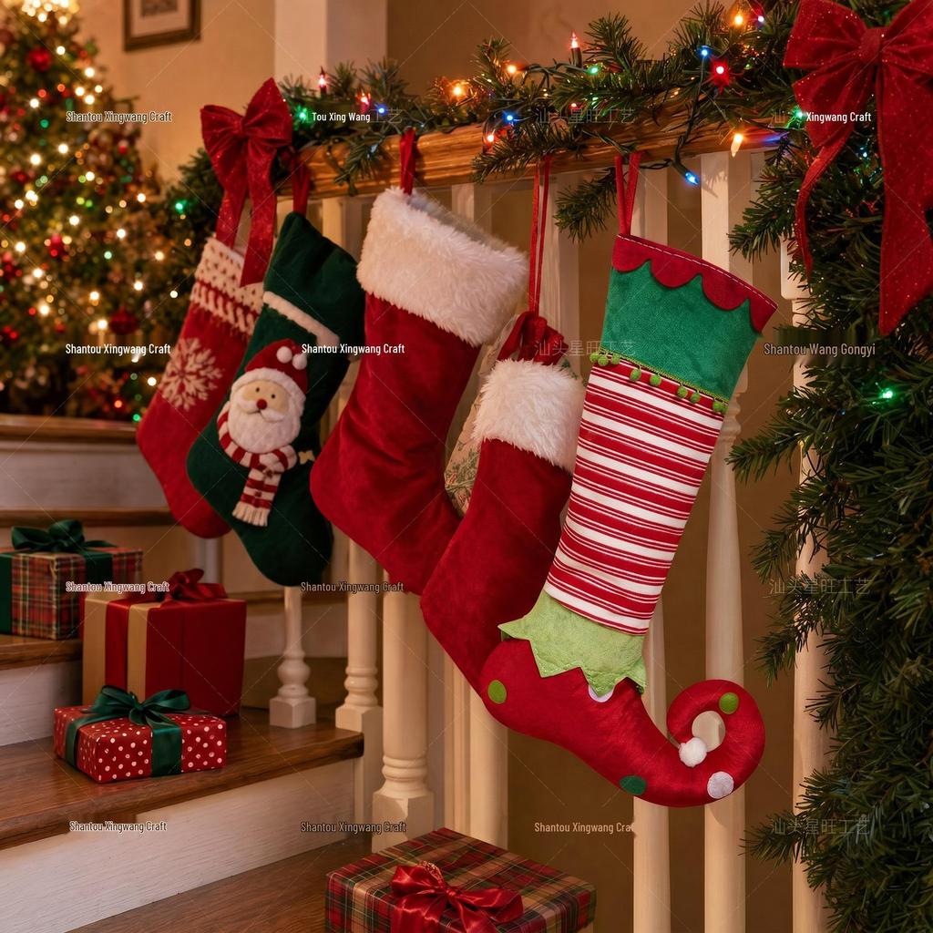 Elf-Shaped Christmas Sock Ornament Gift Bag