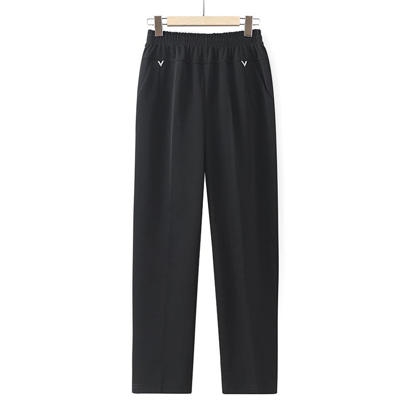 Elastische Bundhose mit geradem Bein für Frauen mittleren Alters und ältere Frauen - Vielseitige Freizeithose mit Taschen für Frühling und Herbst.