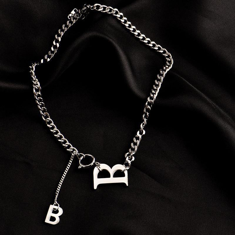 Fashion exaggeration B letter stainless steel necklace for women Gothic  for hip hop girls collarbone chain