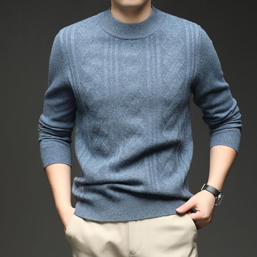 Puyuan Wool Sweater Wool + Cashmere Men'S Autumn And Winter Semi-Turtleneck Solid Color Jacquard Thickened 460G Wool Sweater