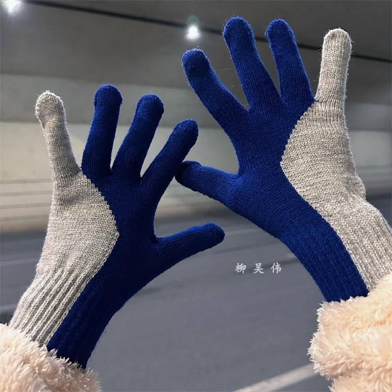 New color matching gloves for women, thickened warm in winter, student riding, cycling, cold-proof in winter, and revealing fingers