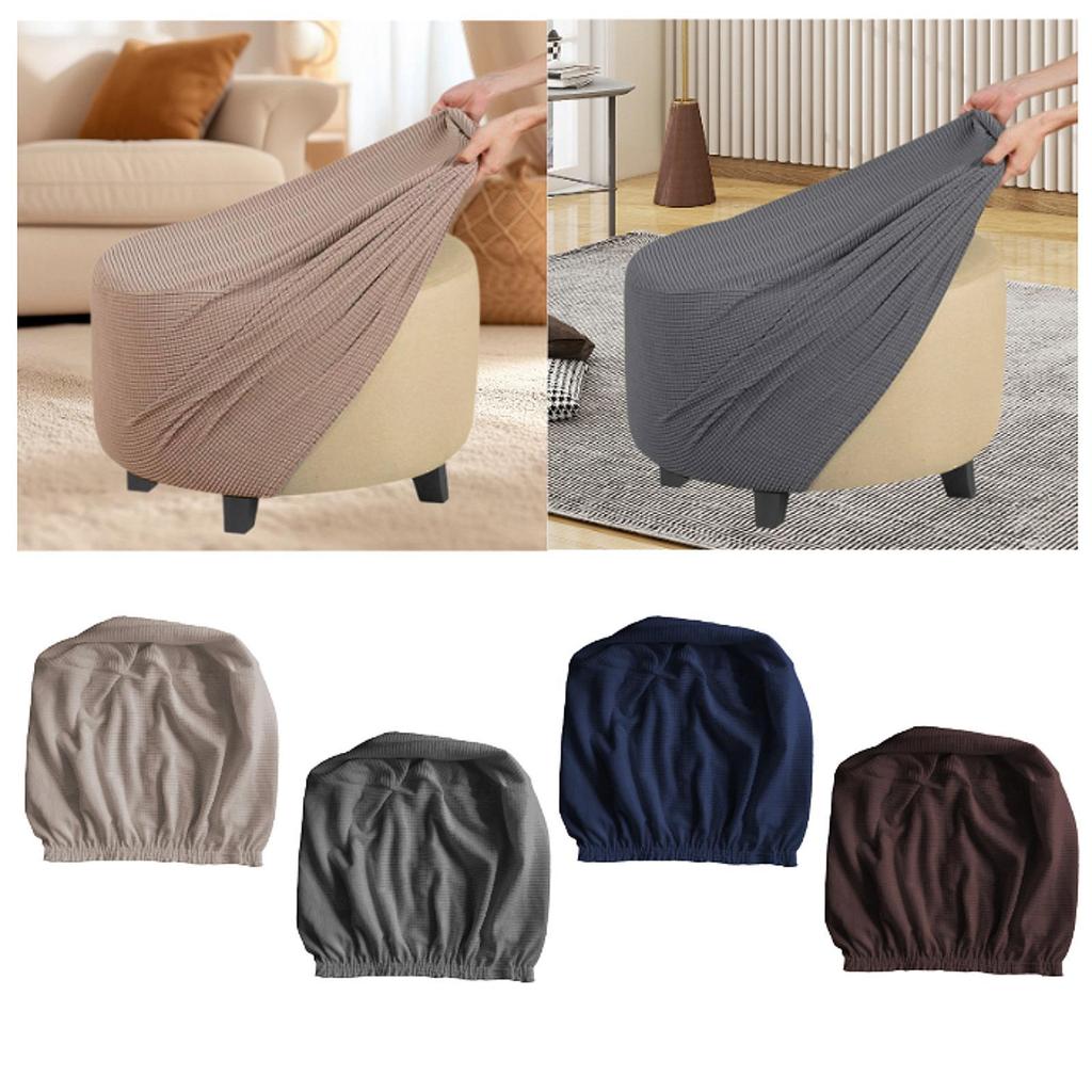 Stretch Ottoman Slipcover Wrinkle Resistant Round Stool Cover for Home Furniture Protection