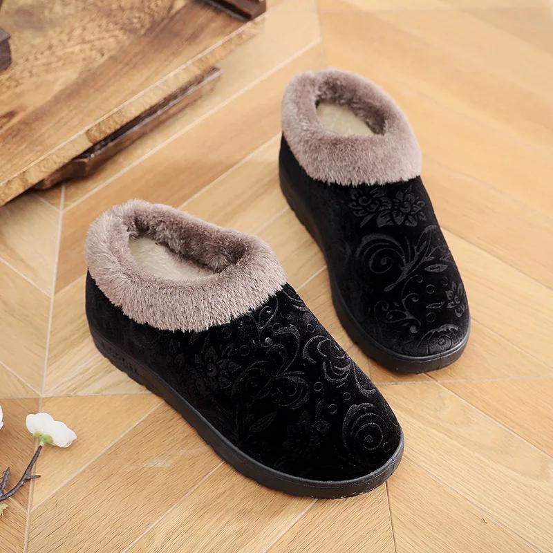  Winter Boots Women Shoes Warm Snow Boots Furry Fur Velvet Cotton Cloth Cozy Ankle Non-Slip Woman Booties Elderly Boots