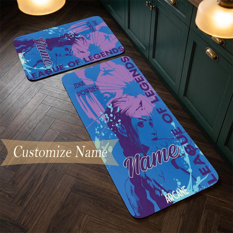 jinx arcane (1) Customize Name Flannel Kitchen Mat Soft Non-Slip Kitchen Floor Runner Rug for Home Kitchen Decor