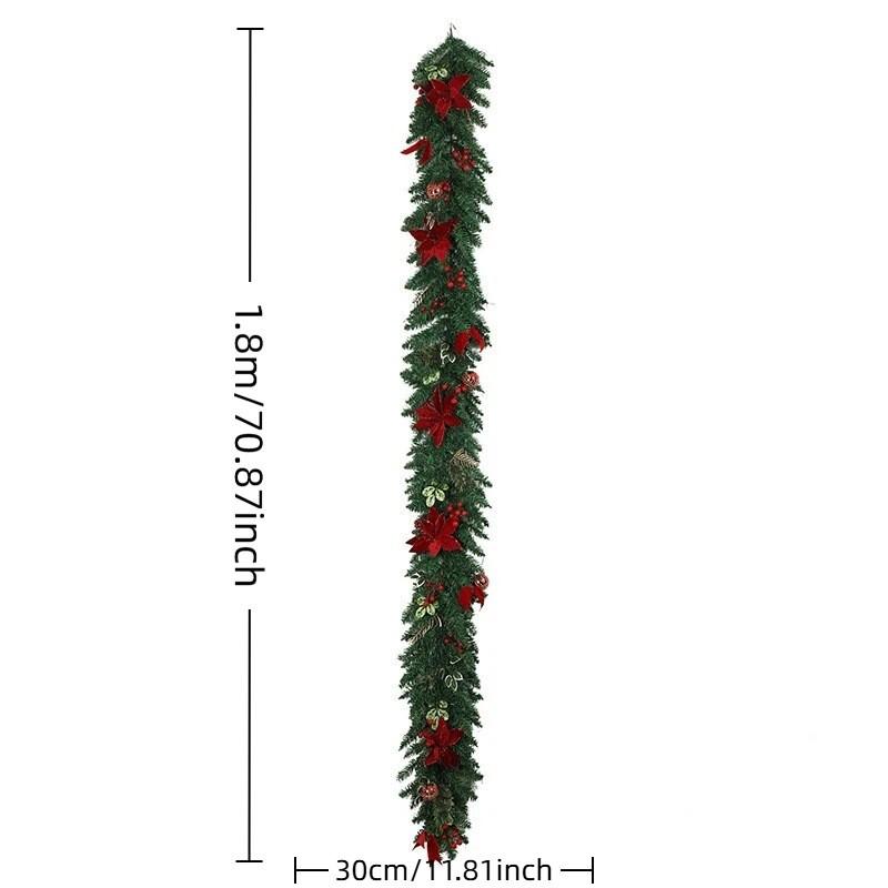 2.7m Artificial Christmas Garland Red Ball Berries Rattan Wreath For Front Door Xmas Tree Fireplaces Christmas Decoration