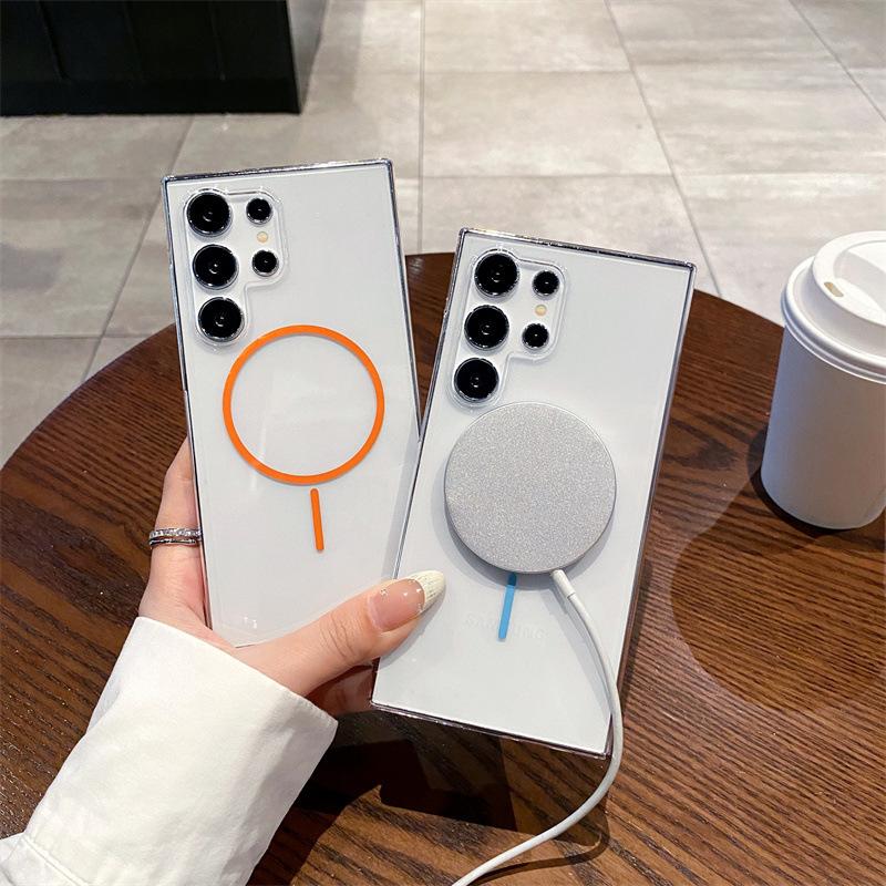 

Suitable for Samsung S25 Ultra Mobile Phone Case with Ultra-thin Transparent High-definition Thin Circle Magnetic Charging S24P Simple Anti-fall Hard S24FE помаранчевий