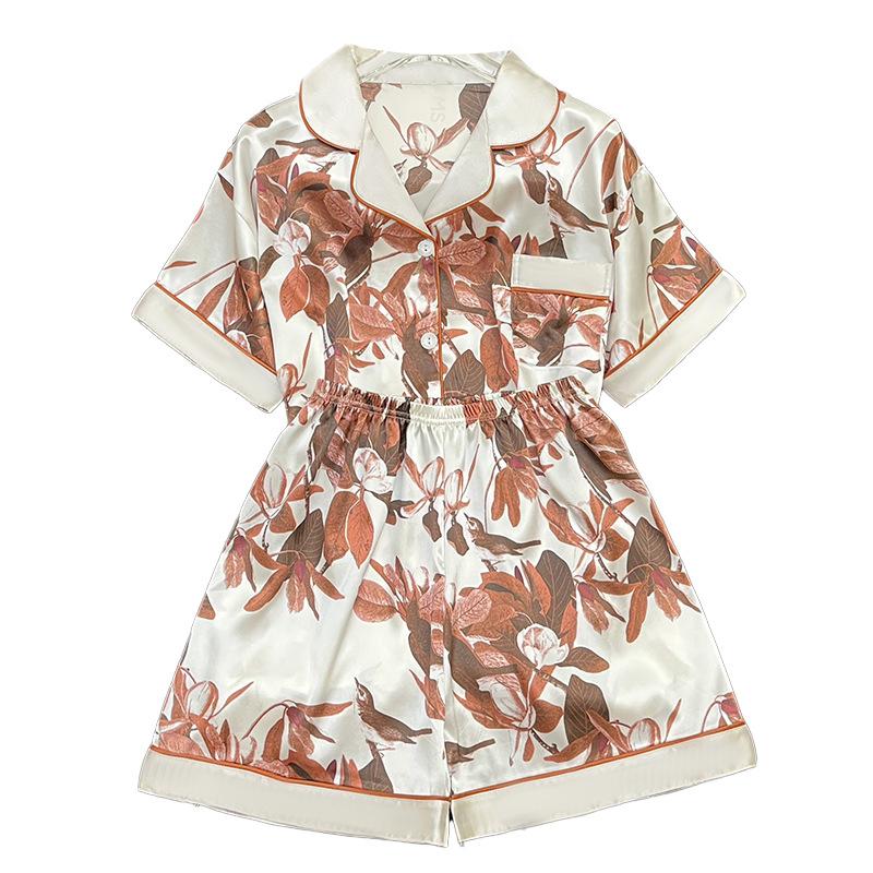French Retro High-End Sense Full Of Floral Pajamas Women'S Summer Short-Sleeved Shorts Loungewear Suit Can Be Worn Outside