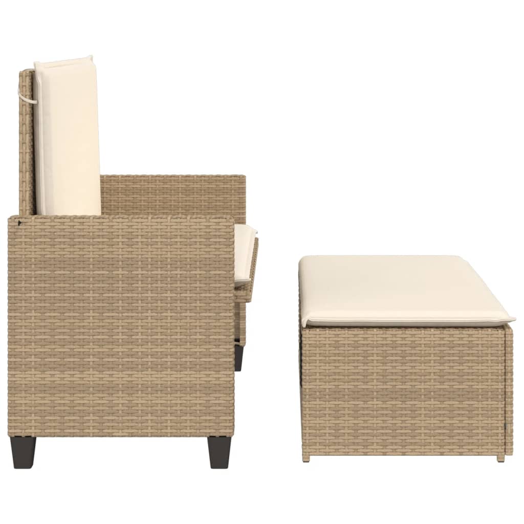 Garden Bench with Cushions and Footstool Beige Poly Rattan