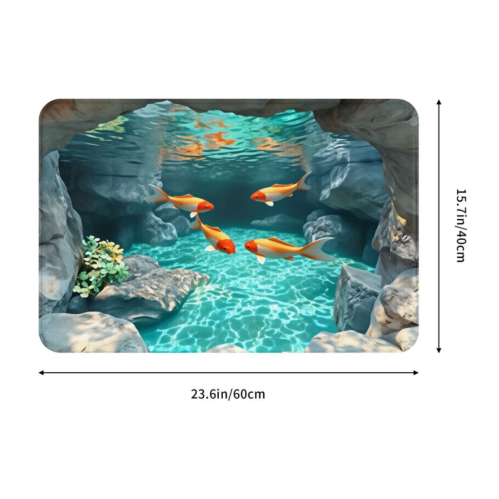 3D Illusion Koi Fish Design Doormat Anti-Slip Entrance Bathroom Kitchen Door Floor Mat Living Room Carpet Rug
