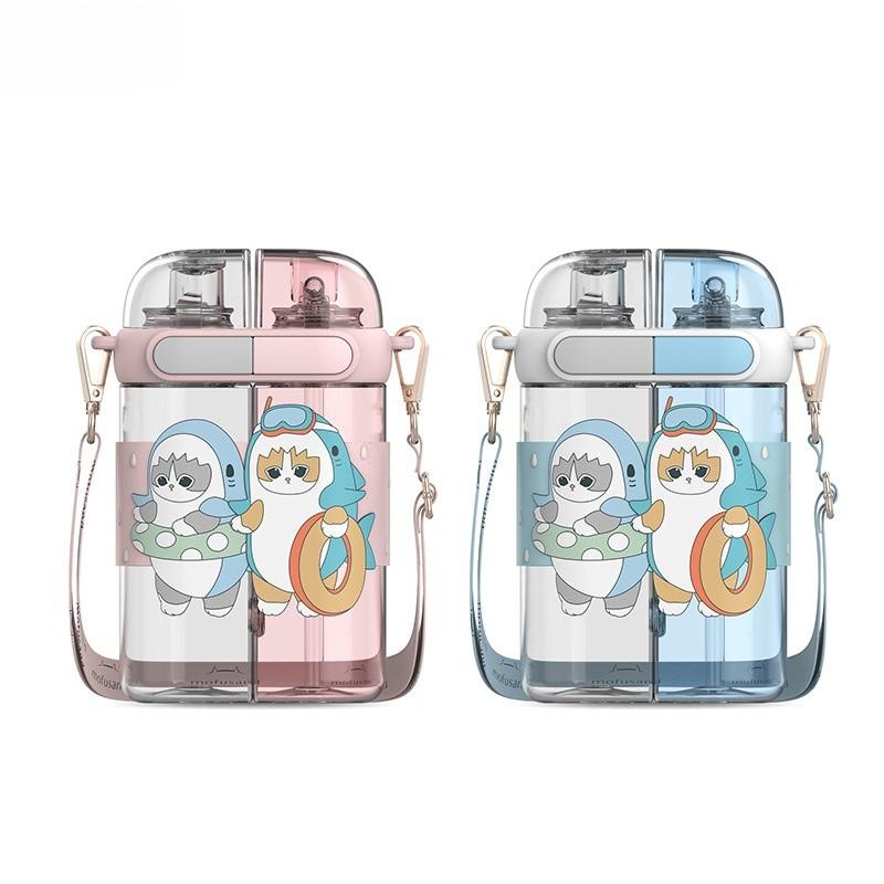 Sanrio Cinnamoroll Double Compartment Plastic Cup With Straws For Kids And Travel