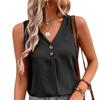 Womens V Neck Sleeveless Tank Top With Button Detail Casual Loose Fit Solid Color Cami Blouse