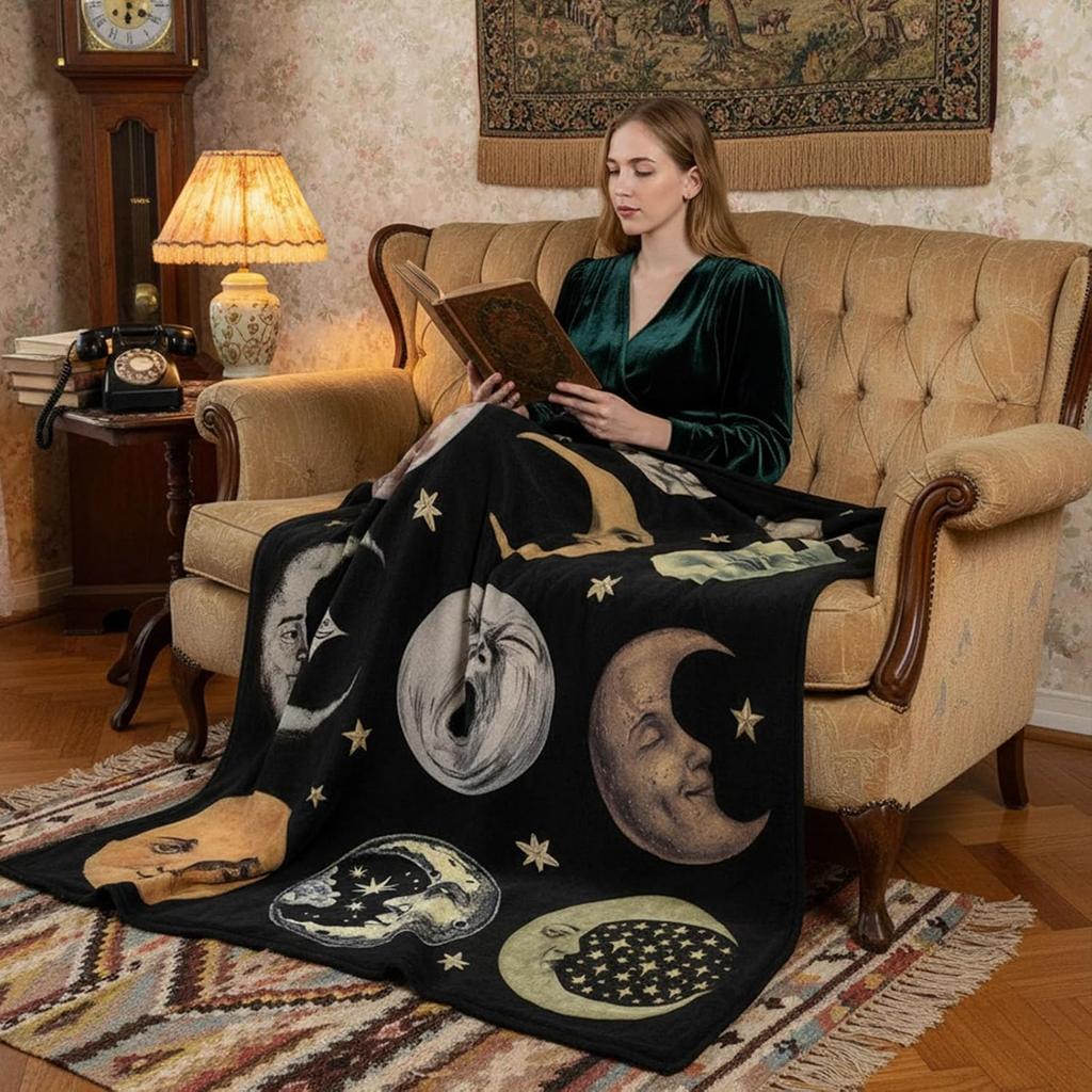 Funny Vintage Moon Face Throw Blanket Weird Moon Phase Meme Celestial Art Unique Humor Gift For All Decor