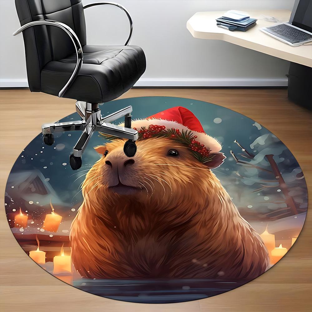 1pc Capybara Christmas Print Chair Carpet for Office  Machine Washable Rug for Office,  Good Gift for Family or Friends yy251225235
