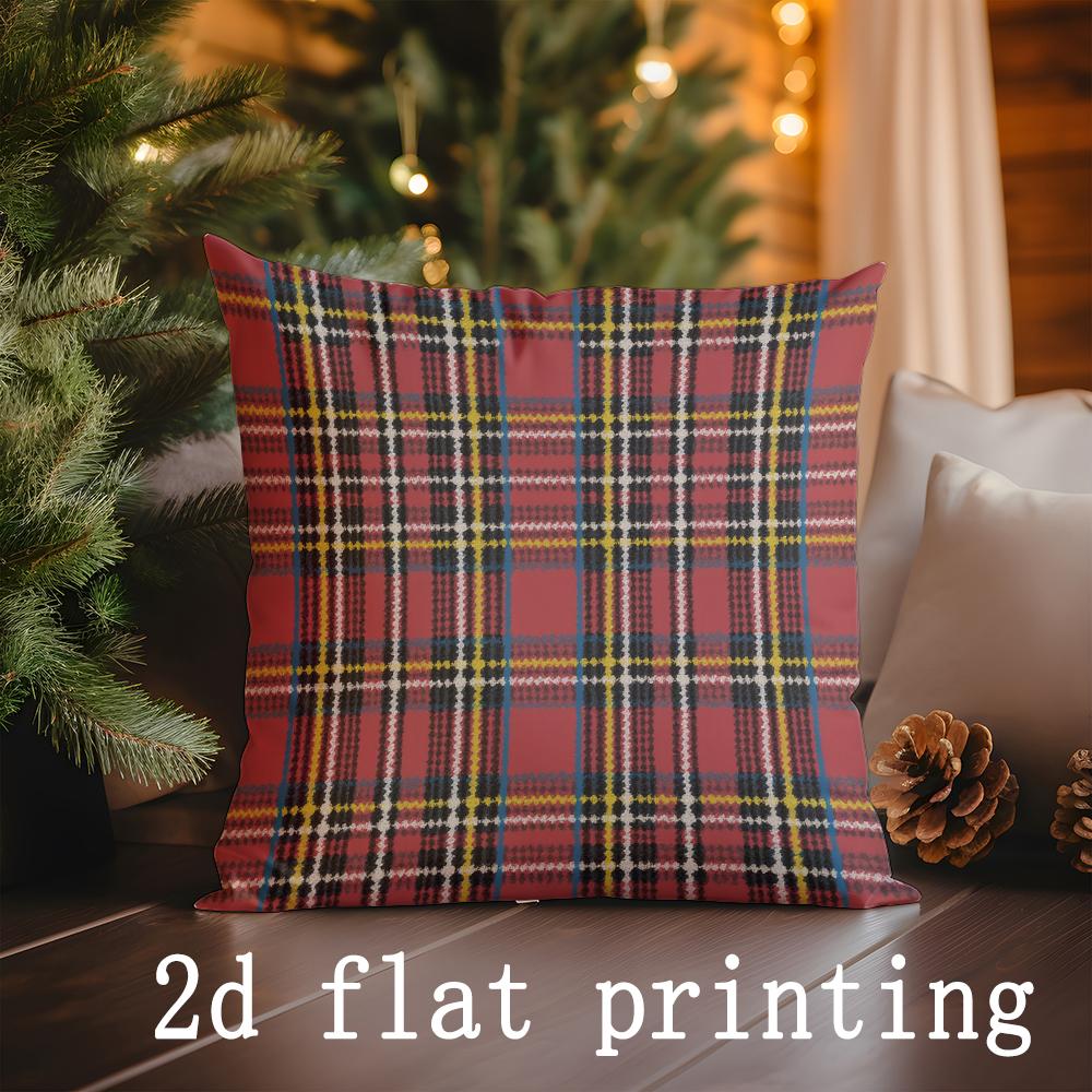 Wohndekor Weihnachten Karomuster & Fröhlicher Baum Muster Kissen Muster Kissenbezug Geeignet für Sofa Schlafzimmer Auto Kissenbezug