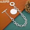 925 Sterling Silver Simple Disc Side Chain Atmospheric Bracelet Gift Jewelry