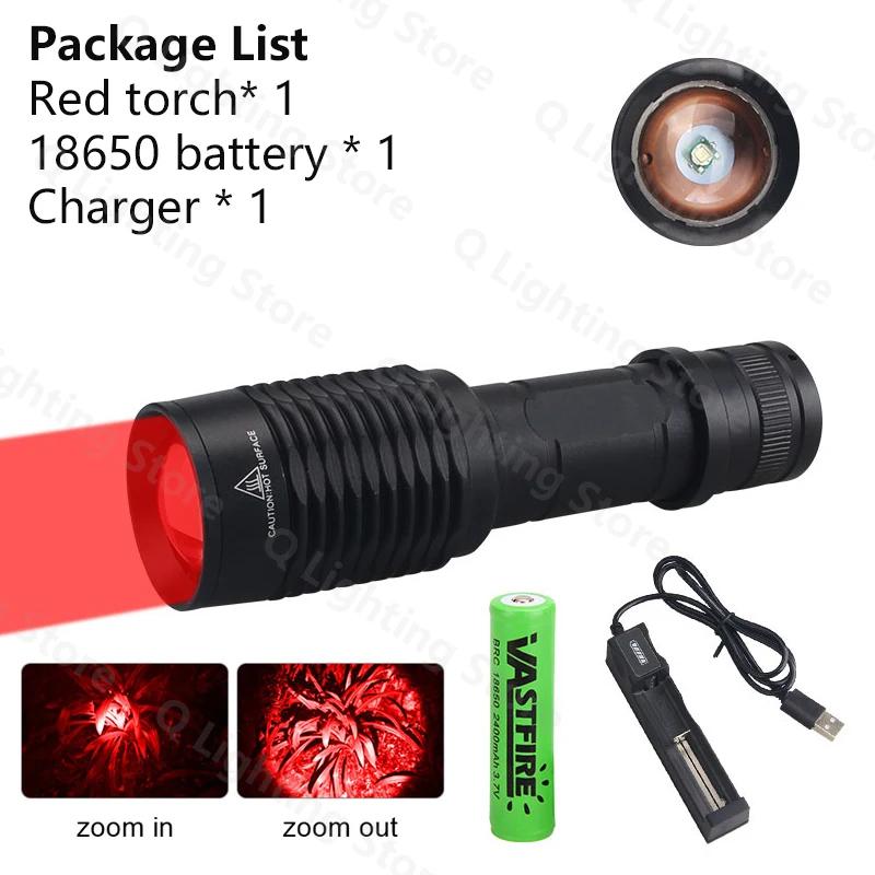 LED Tactical Hunting Torch Flashlight White/Red/Green Flashlight Waterproof Outdoor Lighting with Switch USB Rechargeable Lamp