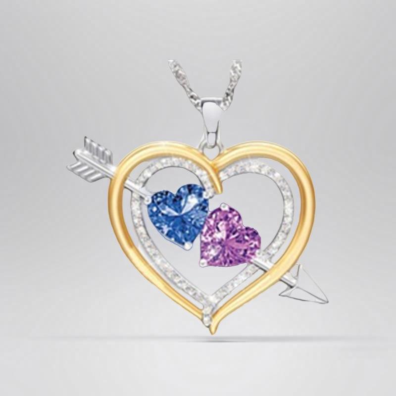 

Heart-to-Heart Two-Tone Diamond-Plated S925 Silver Birthstone Pendant Necklace