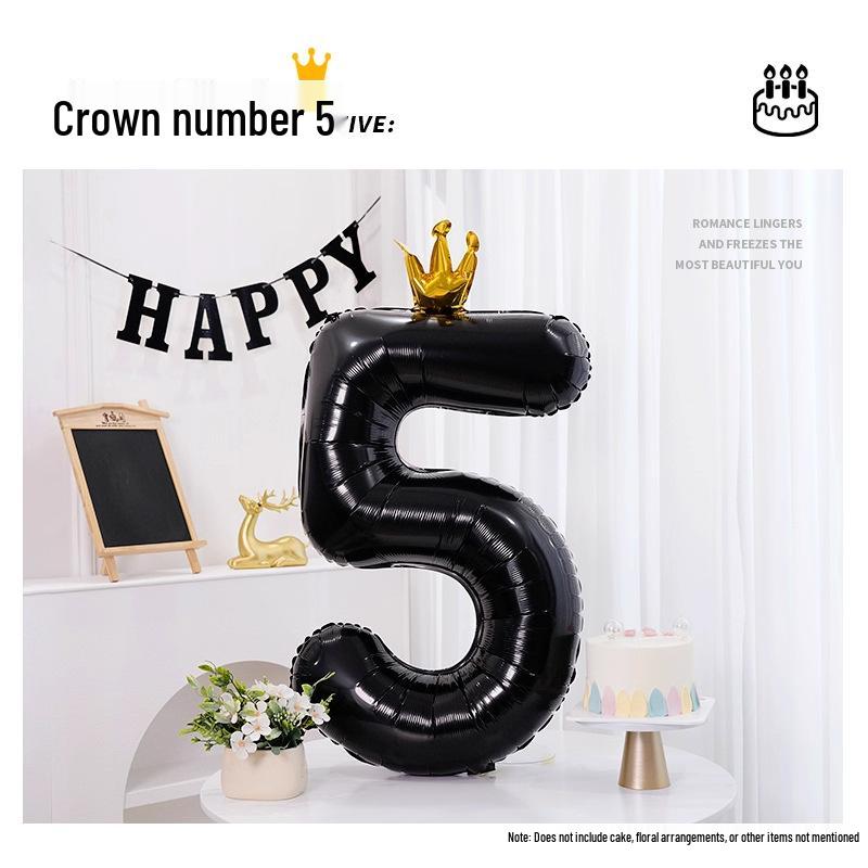 40-Inch Black Crown Number Balloons - Birthday Photo Props & Party Decor