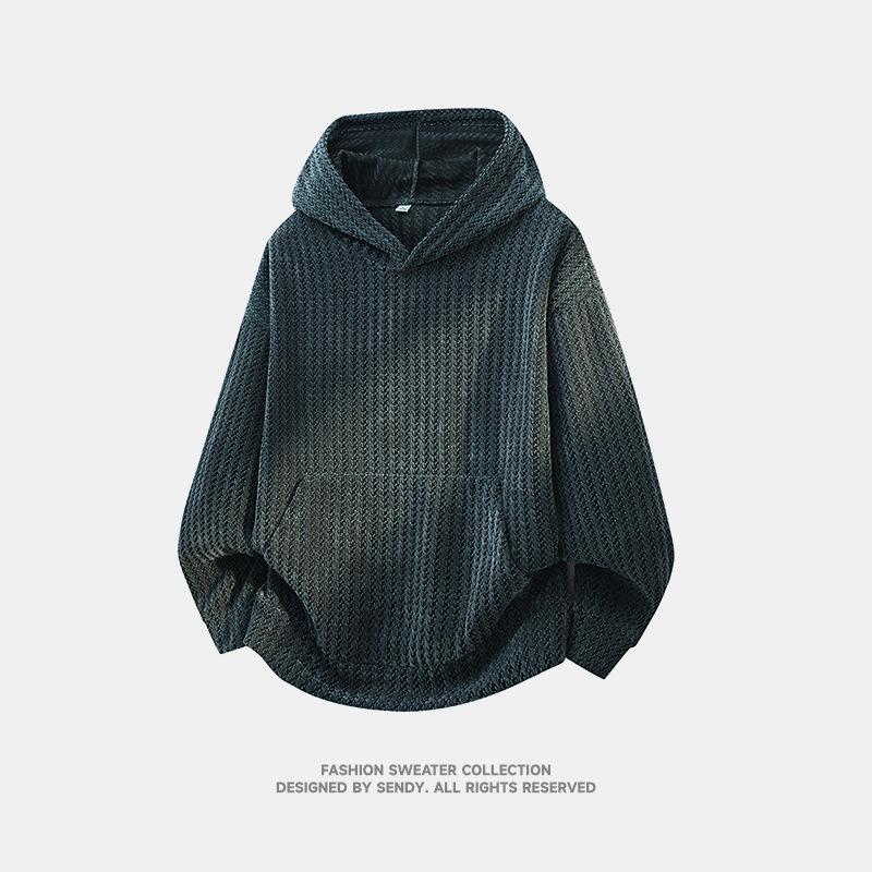 Men's Solid Color Round Neck Hoodie - Casual Autumn Loose Fit Pullover T-shirt