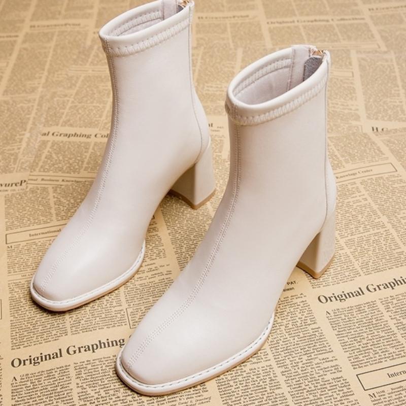 

Women with Square Head and Thick Heels in Autumn and Winter 2025 New Women s Short Boots High Heels and Fashion Ankle Boots 40 бежевый