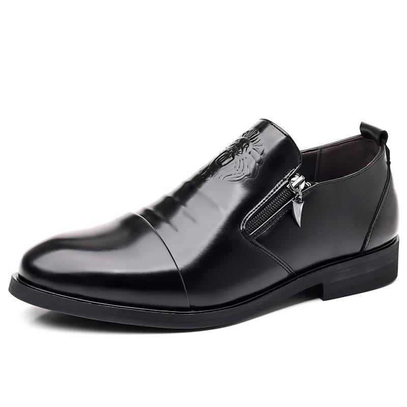 Luxury Men Oxford Shoes Retro Lion Head Zip Men Dress Shoes Office Business Loafer Men Party Wedding Shoes New