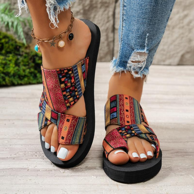 Summer Women Slippers Platform Sandals Fashion Open Toe Shoes Slip On Colorful Beach Shoe Ethnic Style Lightweight Slippers