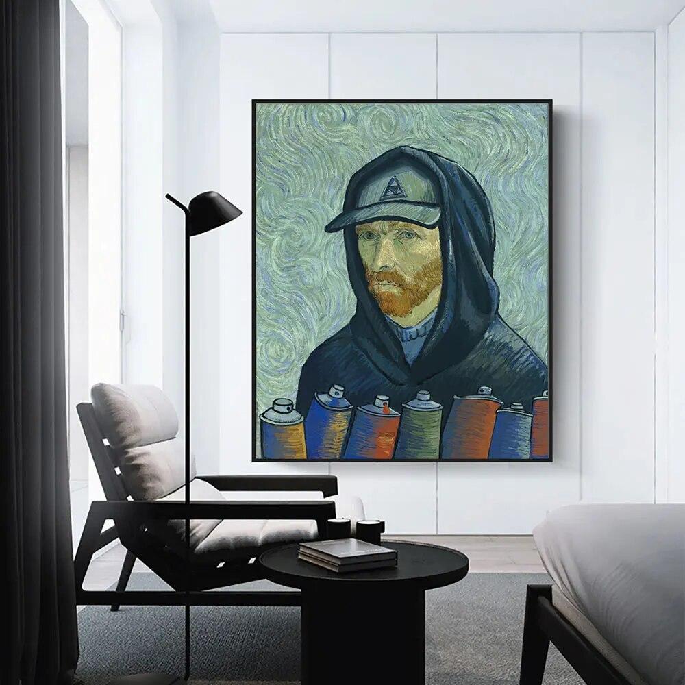 Bellissimo Poster Stampa Autoritratto di Van Gogh Tela Arte da Parete Pittura Divertente Ritratto Vintage Immagine per Soggiorno Decorazione Casa