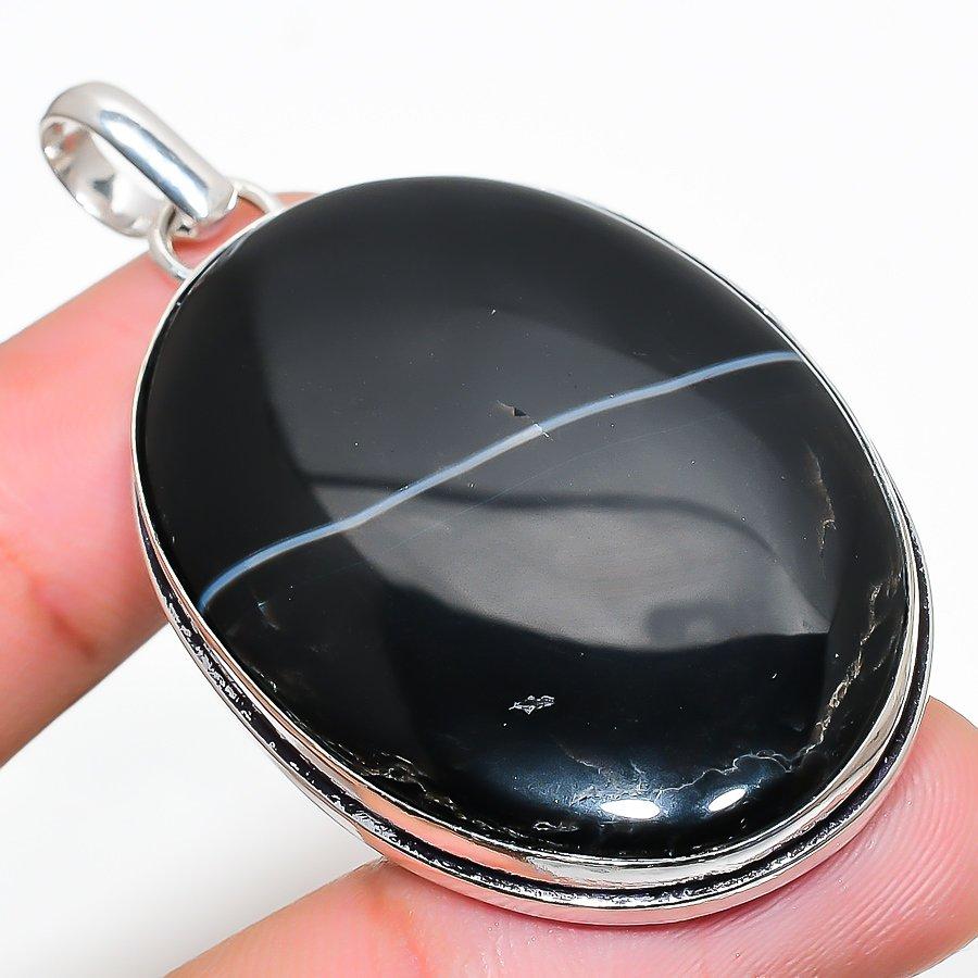 

Natural Banded Agate Gemstone Handmade 925 Sterling Silver Pendant 2.36 k8F69