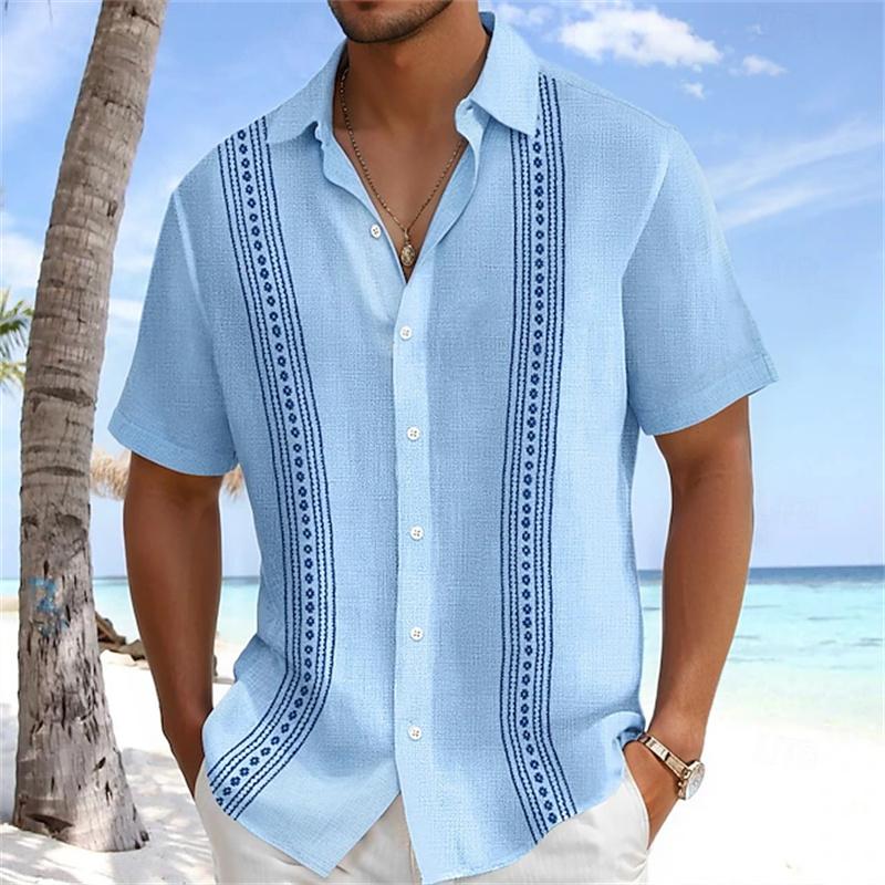 Camicia da uomo a maniche corte stile hawaiano retrò, Stampa alla moda, Stile vacanza al mare, Collo a revers, Tessuto confortevole, Taglie