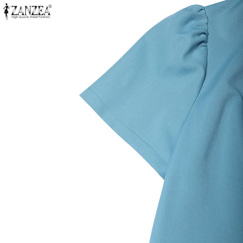 ZANZEA Women Casual Round Neck Summer Short Sleeve Dress