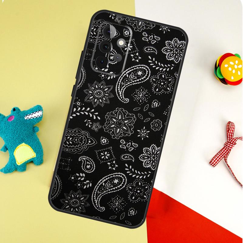 Black Bandana Paisley For Samsung Galaxy A05 A06 A16 A54 A34 A14 A55 A35 A15 A53 A33 A13 A22 A32 A52 Phone Case