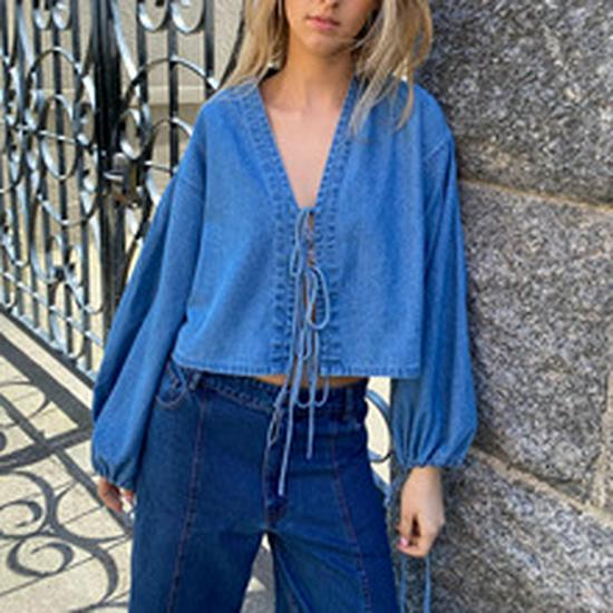 Women's Summer Tie-Up Lace Cropped Cardigan Shirt (SU3338)