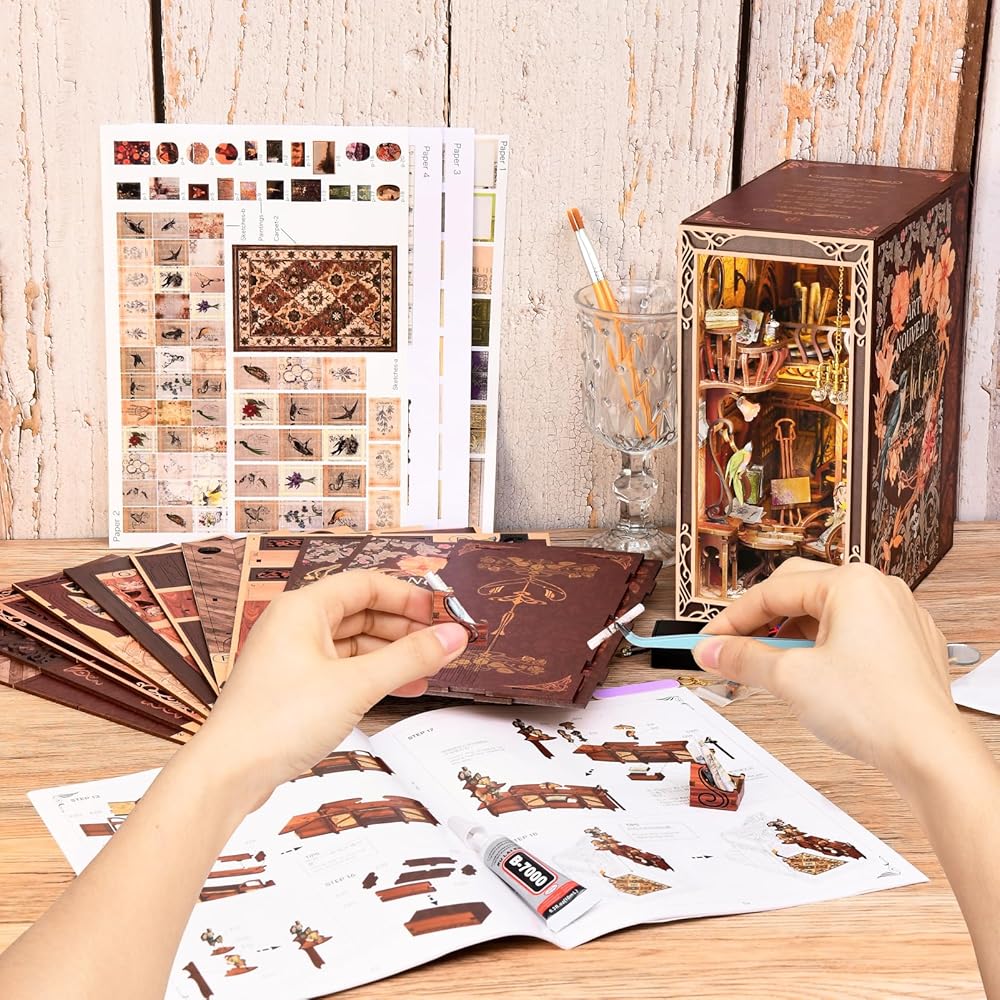 MiniCity DIY Book Nook Kit 3D Miniature House with LED Decoration Woodcraft Bookend for Teens and Adults